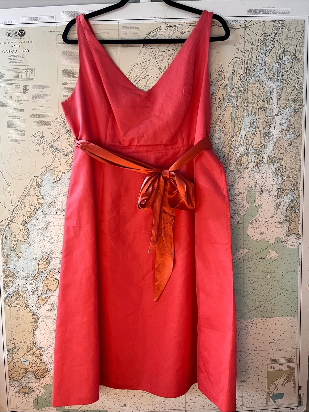 J. Crew Coral Pink Satin Tie-Waist Midi Dress